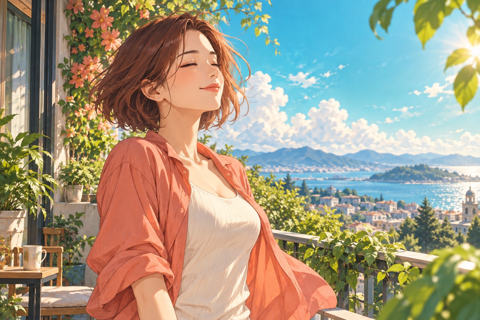 朝の光を感じる女性